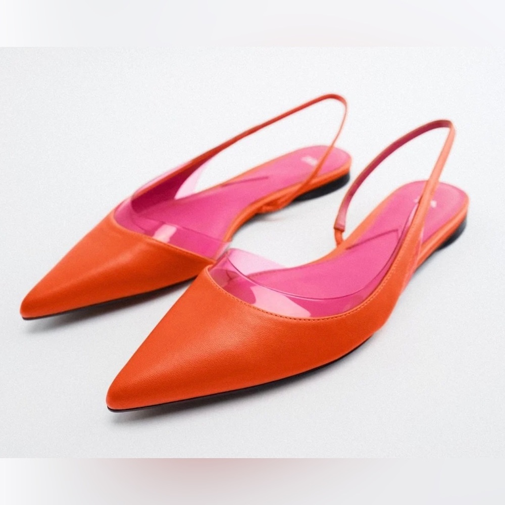 ZARA Pink & Orange Pointed Toe Slingback Sandals (36) 6 NWT